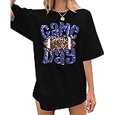 ASTANFY Game Day Shirts Oversized Tshirts: Football Shirts for Women Sequin Shirt Fall Graphic Tees Short Sleeve Tops