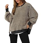 Fisoew Women's Fall Oversized Sweatshirt Casual Waffle Knit Long Sleeve Crewneck Split Pullover Tunic Tops