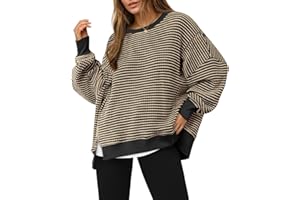 Women's Fall Oversized Sweatshirt Casual Waffle Knit Long Sleeve Crewneck Split Pullover Tunic Tops