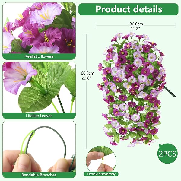 INQCMY ARTIFICIAL FLOWERS FOR OUTDOOR SPRING SUMMER DECORATION FAUX SILK MORNING GLORY FAKE HANGING FLOWERS UV RESISTANT LOOK REAL FOR HOME PORCH (ORCHID-2B)