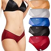 Dr.Cherwish 5Pack Silk Underwear for Women Sexy Bikini Panties Low Rise Soft V-Waist Cheeky Thongs for Women
