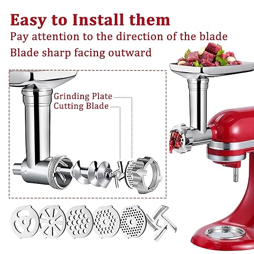 Metal Food Grinder Attachment for KitchenAid Stand Mixers Includes Sausage  Stuffer Tubes,Durable Meat Grinder
