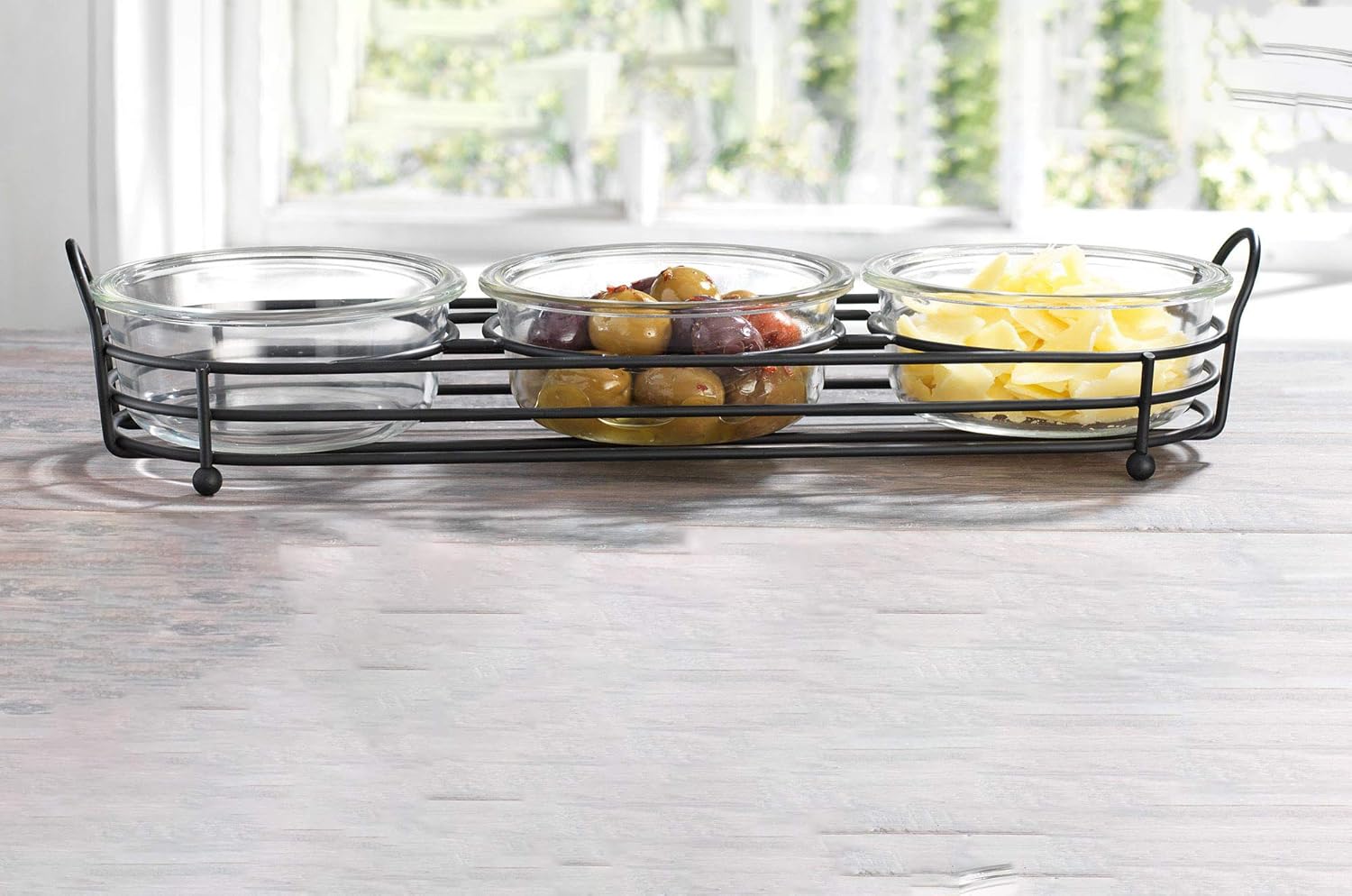 Elegant Appetizer Serving Set Relish Tray with Ceramic Dip Bowls for