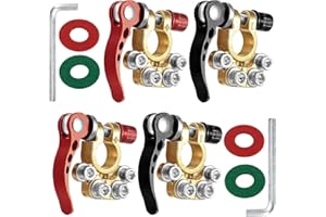 2 Pairs Battery Terminal Clamp Connectors, 4 Way Quick Release Disconnect Positive Negative Car Battery Terminal,with Hex Wre