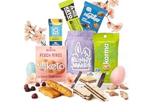 BUNNY · JAMES · Diabetic Keto Easter Adults Gift - Prefilled w Keto Candy & Basket Stuffers - Premade Easter Gifts for Daughter, Women - Healthy Adult Basket Alternative Filled w Goodies & Treats