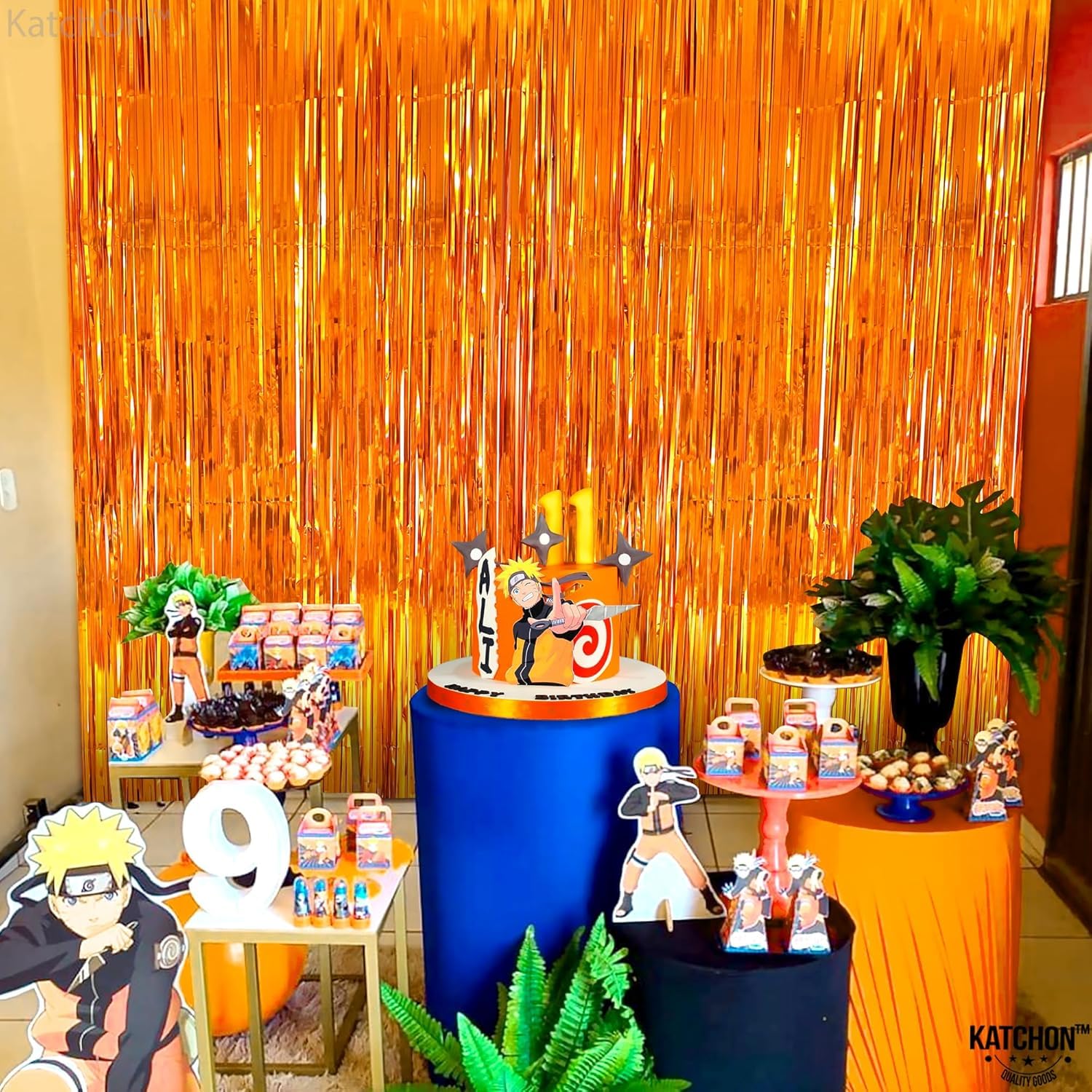 KatchOn, XtraLarge Orange Fringe Backdrop Curtain - 3.2x8 Feet, Pack of 2 | Orange Streamers for Basketball Party Decorations, Birthday Decorations, Basketball Decor | Halloween Decorations
