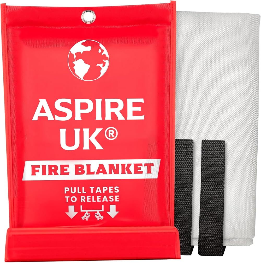 ASPIRE UK Fire Blanket 1M x 1M Fibreglass Fire Suppression for Kitchen Home