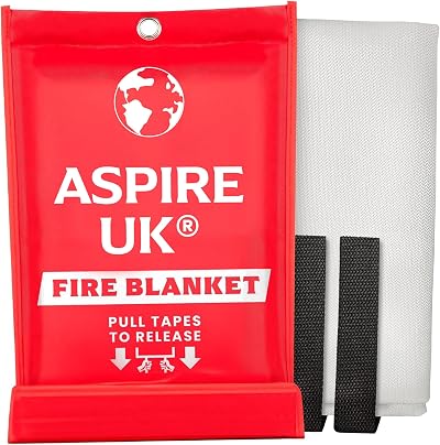 ASPIRE UK Fire Blanket 1M x 1M Fibreglass Fire Suppression for Kitchen Home