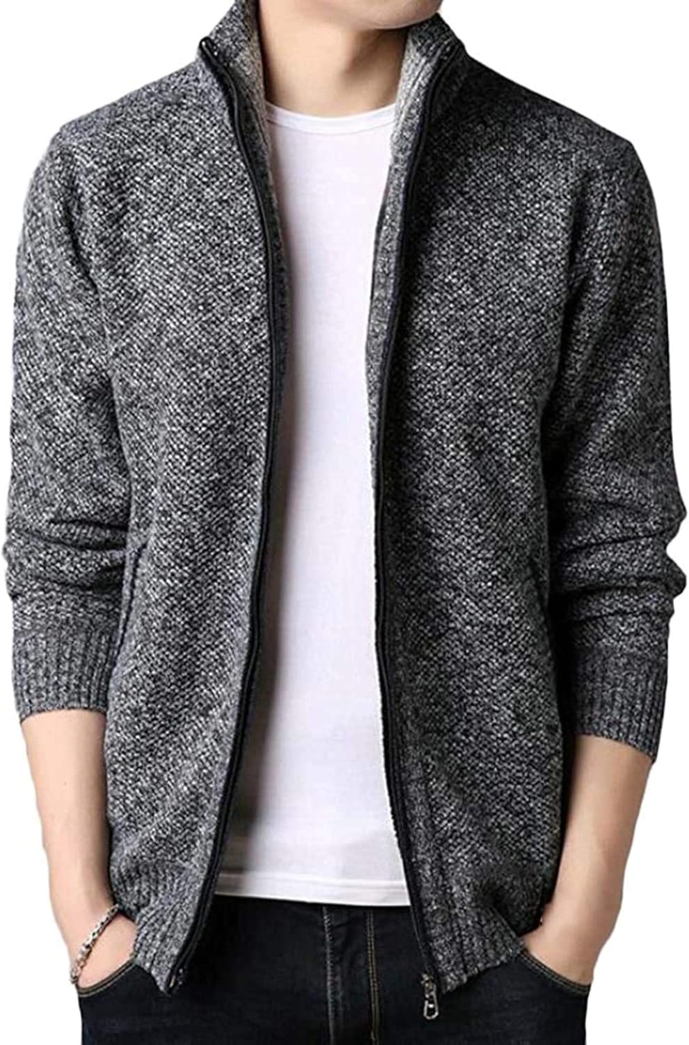Men's Cardigan Stand Collar Zip Knit Solid Color Jacket Jacket Coat