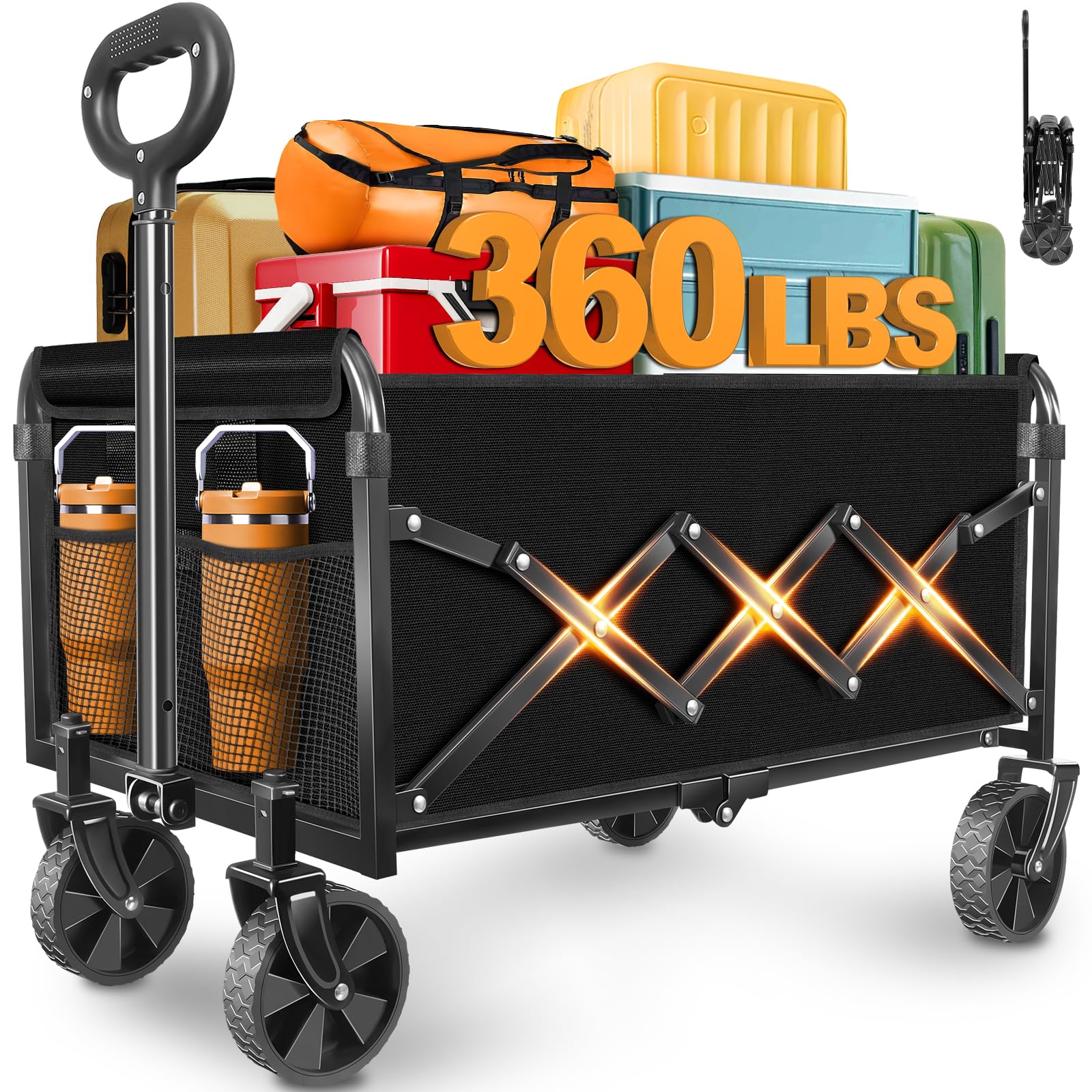 Photo 1 of ARTIST'S DREAM Wagons carts Foldable Collapsible Wagon cart with Wheels|Folding Wagon for Groceries|360lbs.Utility Grocery Wagons for Camping,Sports,Park,Shopping,Travel,Black