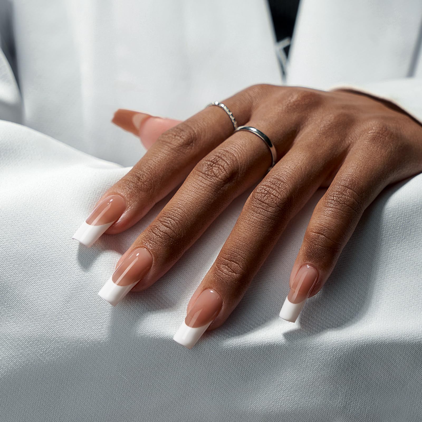 BTArtboxnails XCOATTIPS French Tip Press on Nails, 300pcs Brown Long Square French Tip Gel Nails, French Tip Nails for DIY Nail Art - Image 2