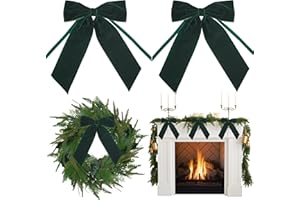 AIMUDI Hunter Green Velvet Bows 7" Green Premade Velvet Bows Christmas Bows for Gift Wrapping, Holiday Crafts, Wreaths, Garlands, Staircase, Home Outdoor Decor Christmas Tree Decorations, 2 PCs