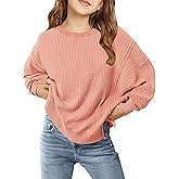 Floral Find Girls Casual Crewneck Long Sleeve Waffle Sweatshirt Side Split Loose Pullover Top