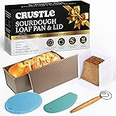 CRUSTLE 5-Pack Pullman loaf pan with Lid – Sourdough Loaf Pan Set, Includes Dough Scraper, Whisk, Silicone Cleaning Brush & Bread Cutter – Long Loaf Pan with Lid for Homemade Loaf