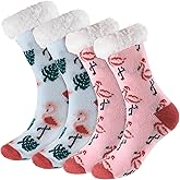 Foaincore 2 Pairs Flamingo Slipper Sock Winter Fleece Lined Fuzzy Thermal Socks Non Slip Christmas Party Favors Gifts