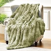 Exclusivo Mezcla Fuzzy Faux Fur Throw Blanket, Reversible Shaggy Sherpa Fleece Tie Dyed Blankets, Fluffy Plush Warm Throws for Couch, Bed, 50x60 Inches, Olive Green