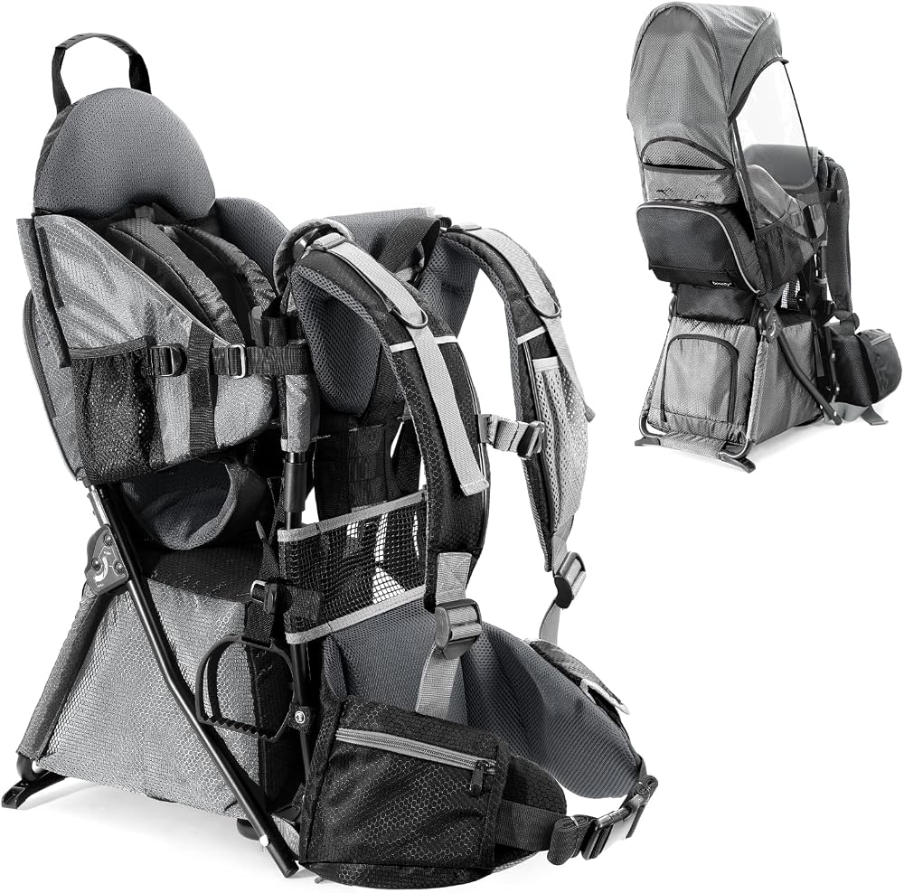 besrey Baby Backpack Carrier Toddler Hiking Backpack 5-Point Seat Silver Grey