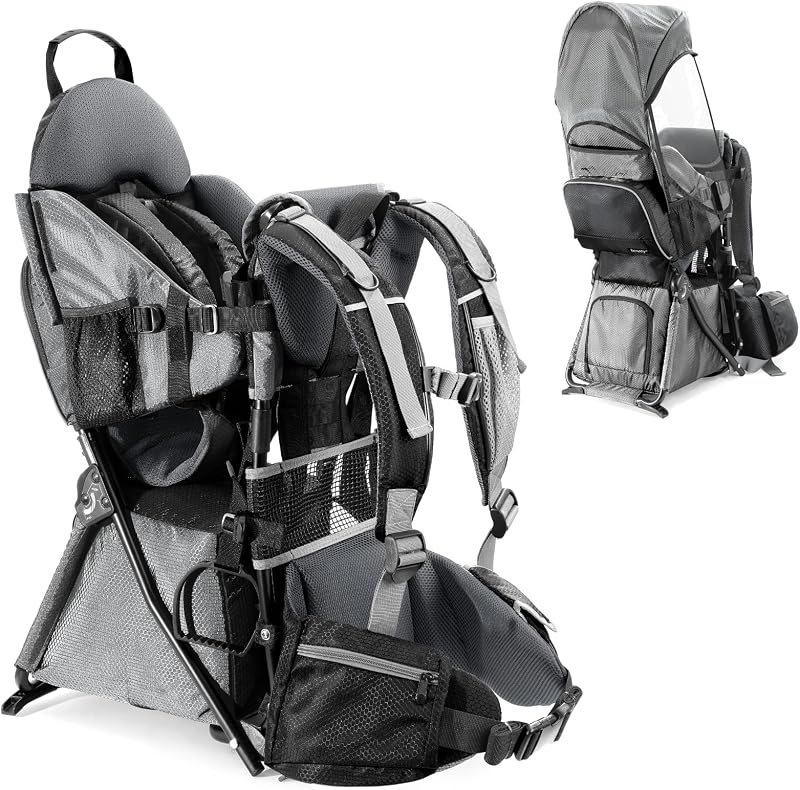 besrey Baby Backpack Carrier Toddler Hiking Backpack 5-Point Seat Silver Grey