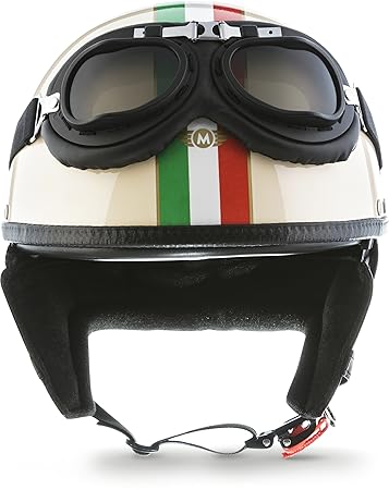 Moto Helmets® D22-Set „Italy“ · Brain-Cap · Halbschale Jet-Helm Motorrad-Helm Roller-Helm Scooter-Helm Bobber Mofa-Helm Chopp