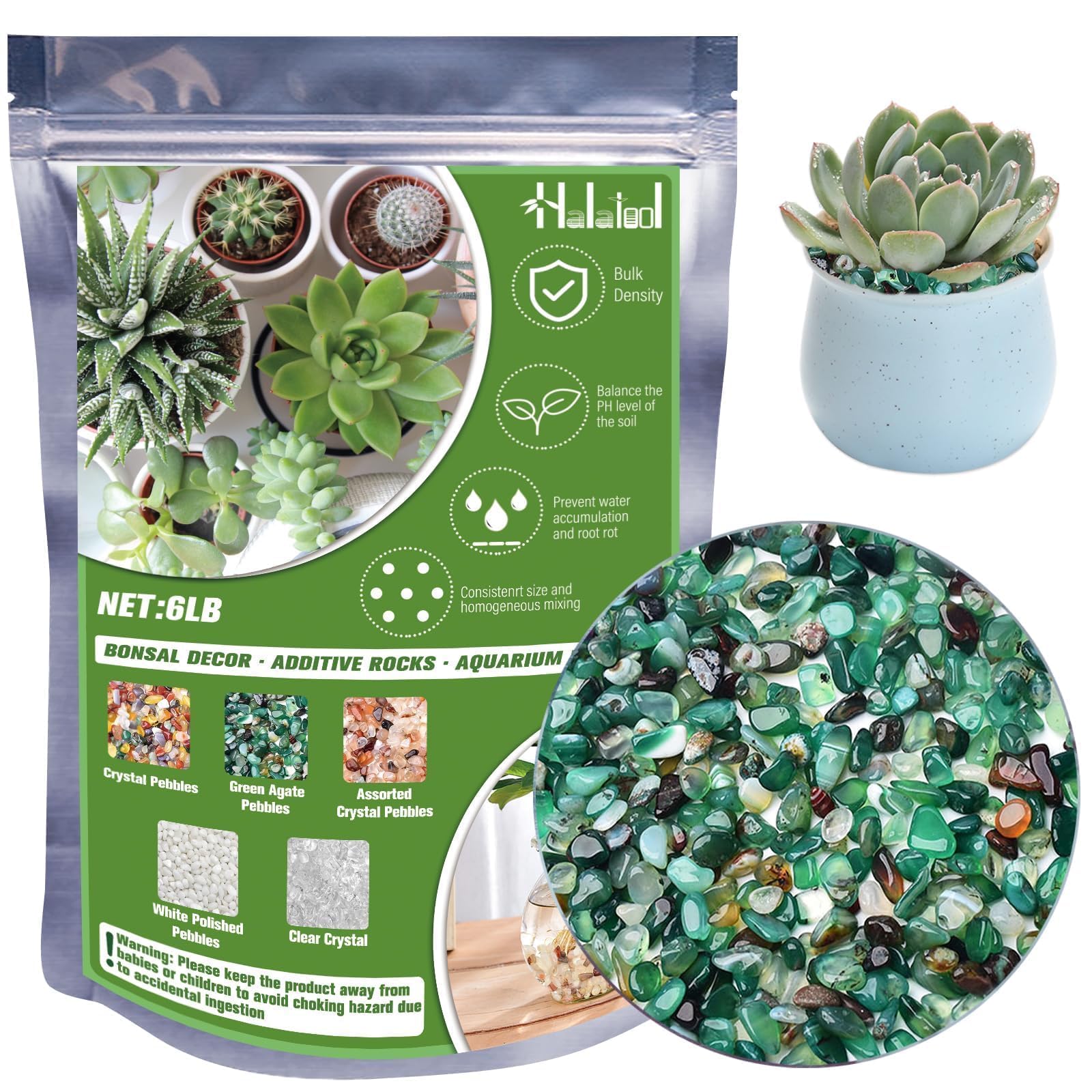 Photo 1 of Halatool 6LB Green Pebbles 0.35"- 0.6" Aquarium Gravel for Fish Tank Natural Landscaping Pebbles for Home Decor Decorative Polished Stones for Succulents Potted Plants DIY Handmade & Vase Filler