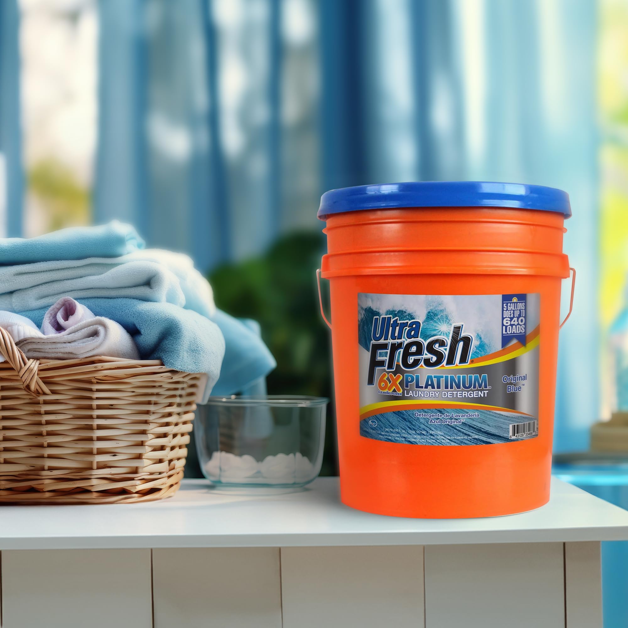 Ultra Fresh 5 Gallon Liquid Laundry Detergent Washing Soap for All Machine Types, 6X Platinum, Up to 640 Loads, Original Blue