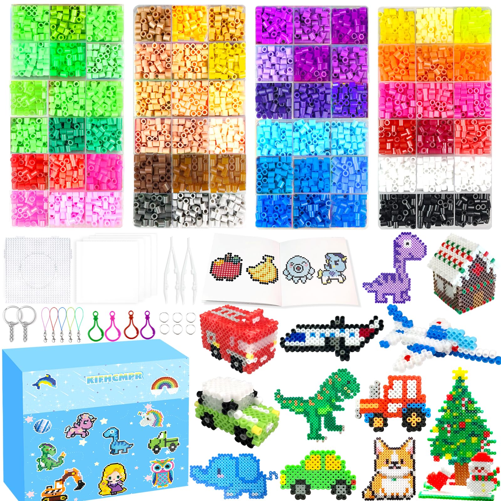 5mm Fuse Beads Kit -72 Colors Craft Set for Kid with Pegboards,Ironing Papers and Accessories,Beads 4 Boxes,Home School Arts and Crafts Kits,Toys Set,Christmas Birthday Gift for Girls & Boys Age 5+