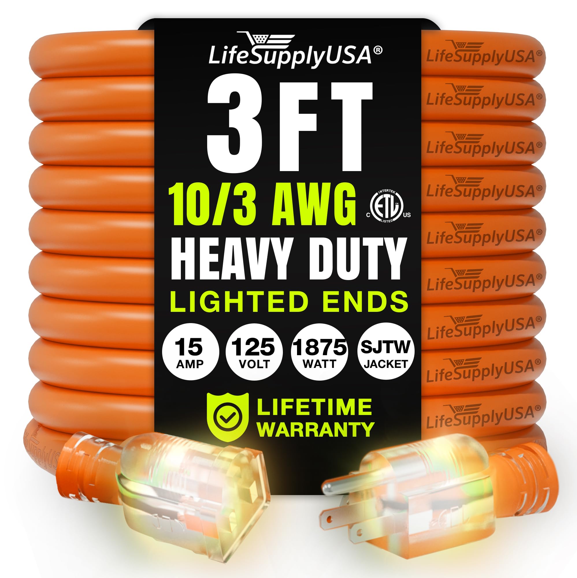 3ft Outdoor/Indoor Extension Cord 10/3 Gauge Ultra