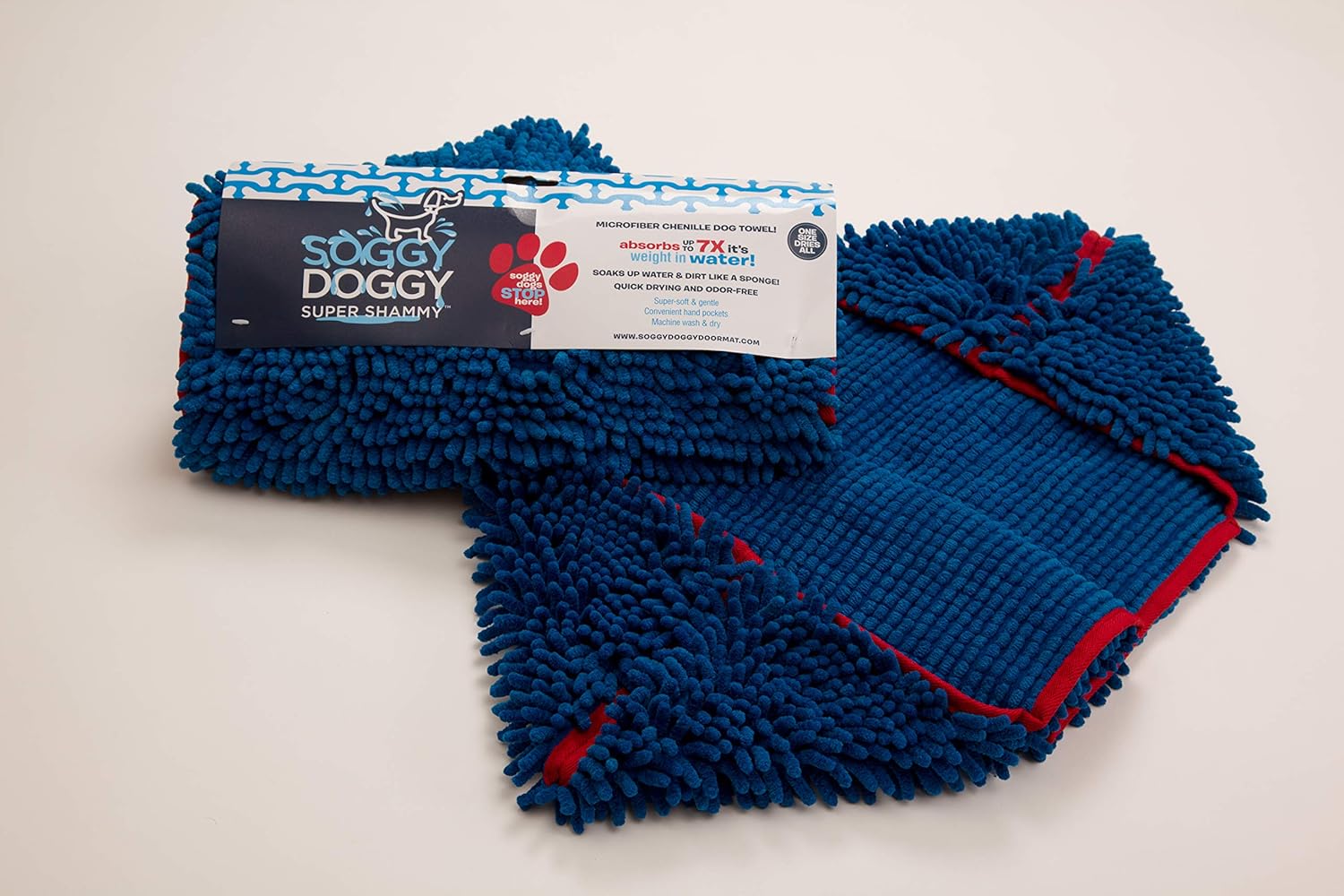 Soggy doggy Super Shammy Blue One Size 31-inch x 14-inch Microfiber Chenille Dog Towel with Hand Pockets, One size 31"lx14"w - Image 5