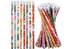 emzrivo Christmas Pencils Xmas Wood Pencils with Eraser Christmas Holiday Pencils Snowman Pencils Santa Elk Pencil Assorted Christmas Stationery Pencil Christmas Party Supplies, 8 Styles(48)