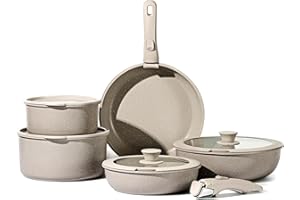CAROTE Pots and Pans Set, Nonstick Cookware Set Detachable Handle, 11pcs Kitchen Cookware Sets Non Stick with Removable Handle, Induction RV Cookware Set, Oven Safe, Taupe