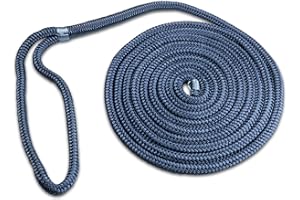 ACY Marine- Double Braided Nylon Dock Line - Boat Rope - Marine and Pontoon Accessories - Braided, Reinforced Boat Ropes and Ties for Docking - Stretch Resistant with 12” Spliced Loop for Mooring