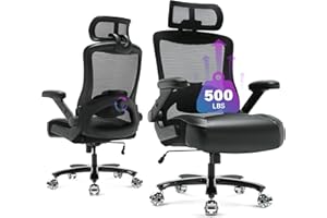 PETHEIVUN 500lbs Big and Tall Office Chair- Heavy Duty Large Executive Office Chair with 3D Flip Arms- Ergonomic Mesh High Back Computer Desk Chair, Extra Wide Seat Adjustable Lumbar Support&Headrest