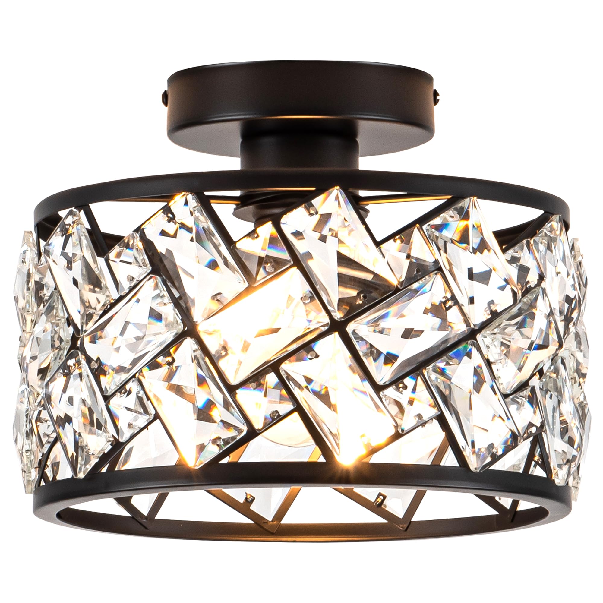 Photo 1 of Rpzloila Crystal Ceiling Light Fixture, Modern Semi Flush Mount Ceiling Light,Crystal Chandelier for Kitchen Bedroom Bathroom Entryway, Black Finish