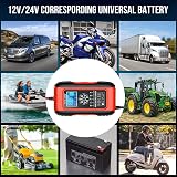 Husgw 10 Amp Car Battery Charger 12V/24V 7 Stage Smart Maintainer LCD view 8
