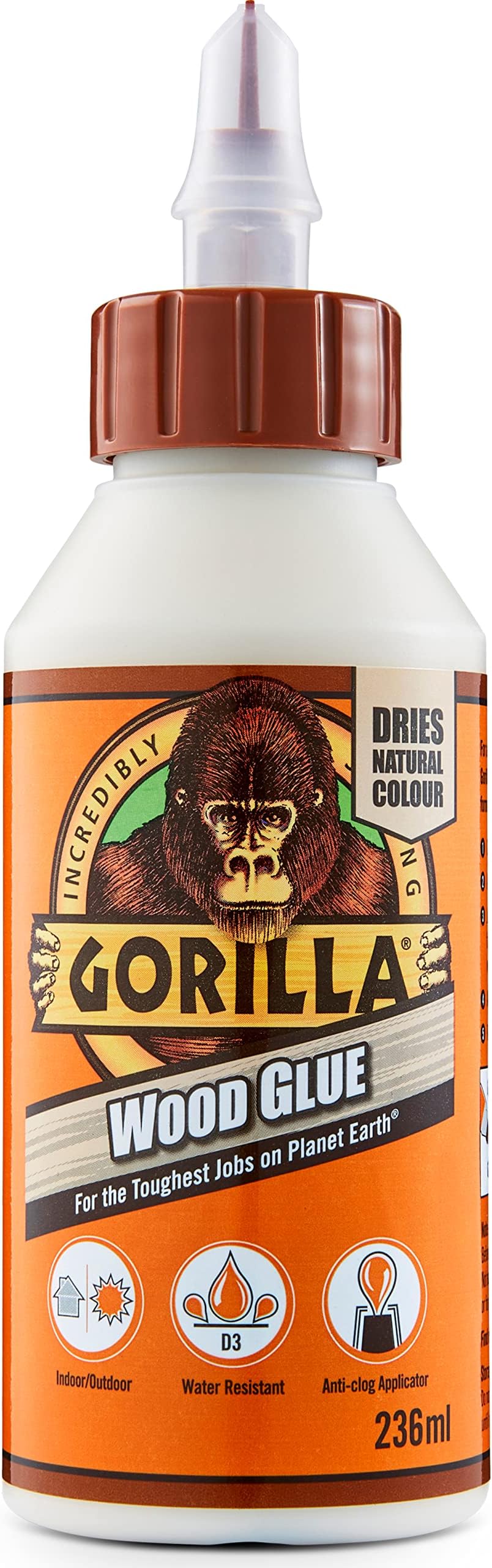 Gorilla Wood Glue 236 ml - Water Resistant PVA Glue for Wood