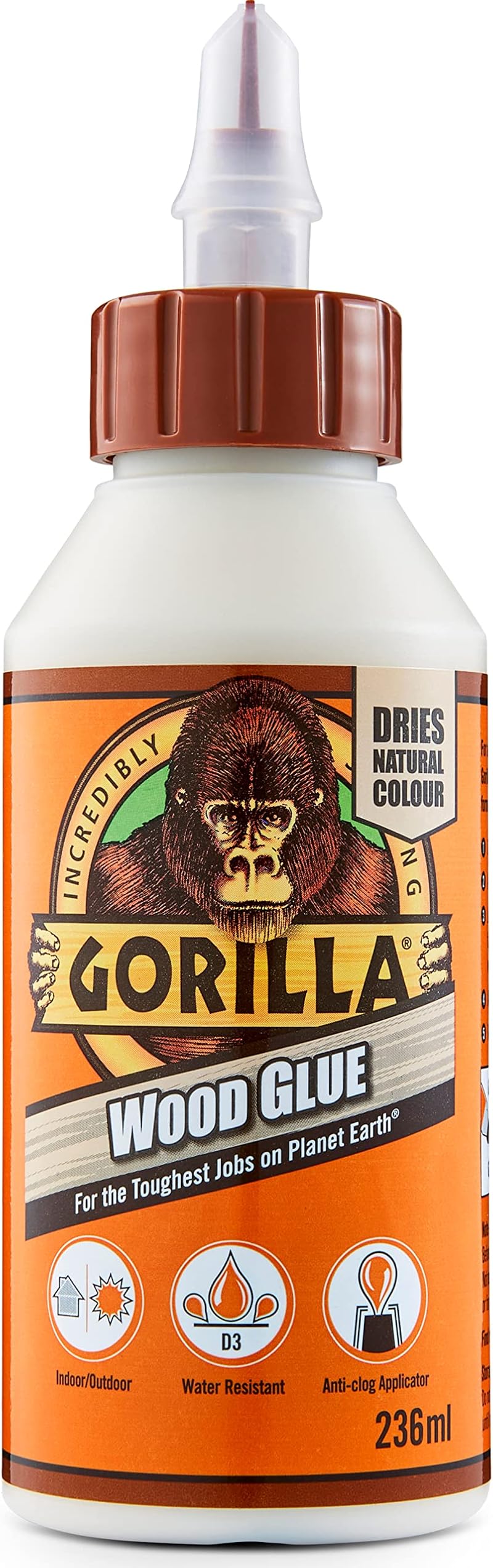 Gorilla Wood Glue 236 ml - Water Resistant PVA Glue for Wood