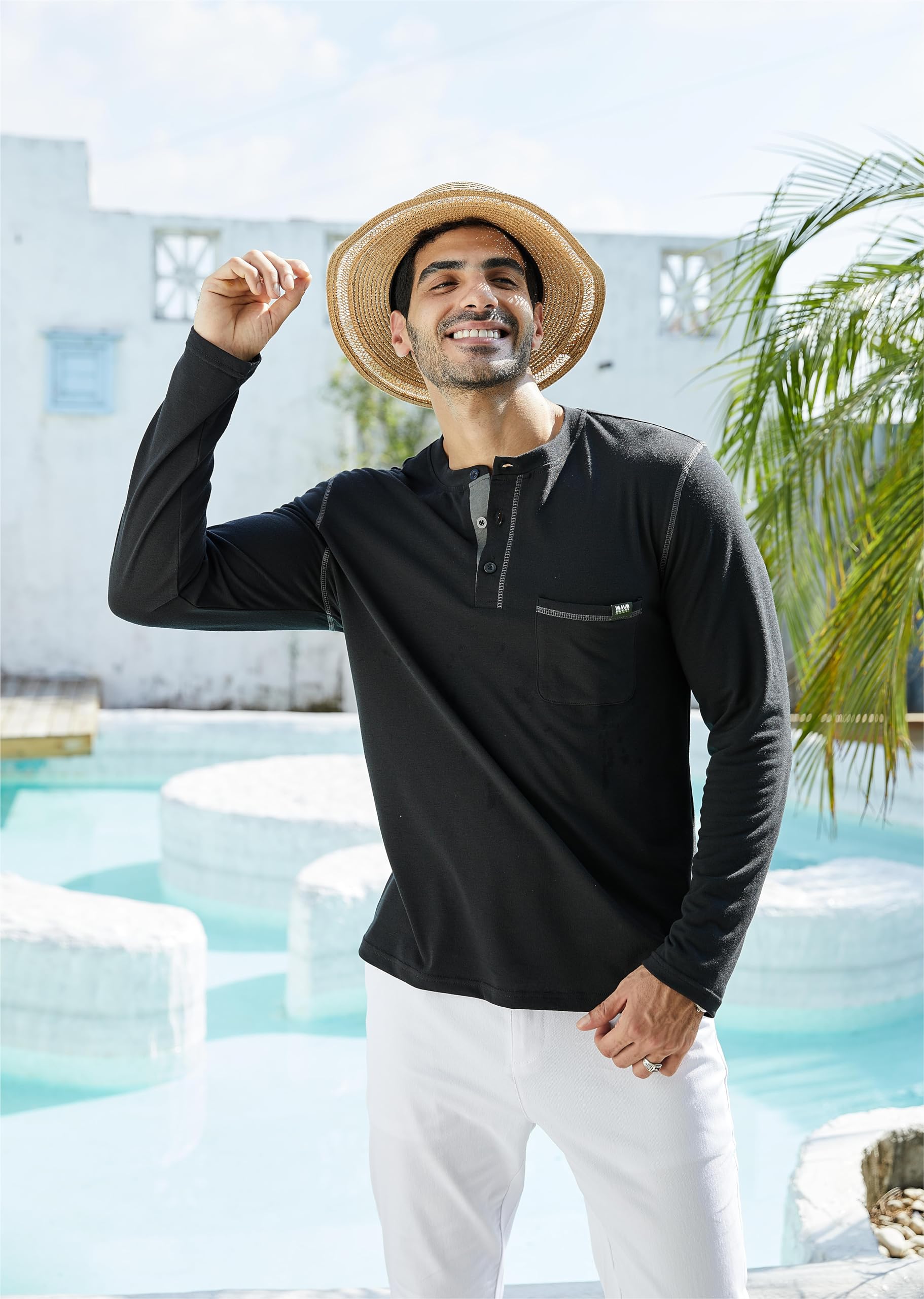 Qekoma Men's Henley Shirts Short/Long Sleeve Casual Cotton T-Shirt Classic Button Basic Stylish Tees Tops