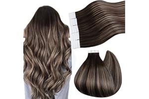 Ugeat Tape in Hair Extensions Human Hair Balayage Double Sided Tape in Hair Extensions Chocolate Brown with Ash Blonde Balayage Tape in Extensions Human Hair 18inch 50G 20Pcs