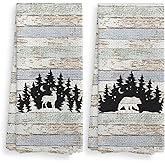 Wild Animal Deer Moose Bear Forest Camping Kitchen Towels and Dishcloths Sets of 2,Campsite Cabin RV Drying Cloth Hand Towels Tea Towels for Bathroom Kitchen,Campers Camping Lovers Gifts,16×24 inches