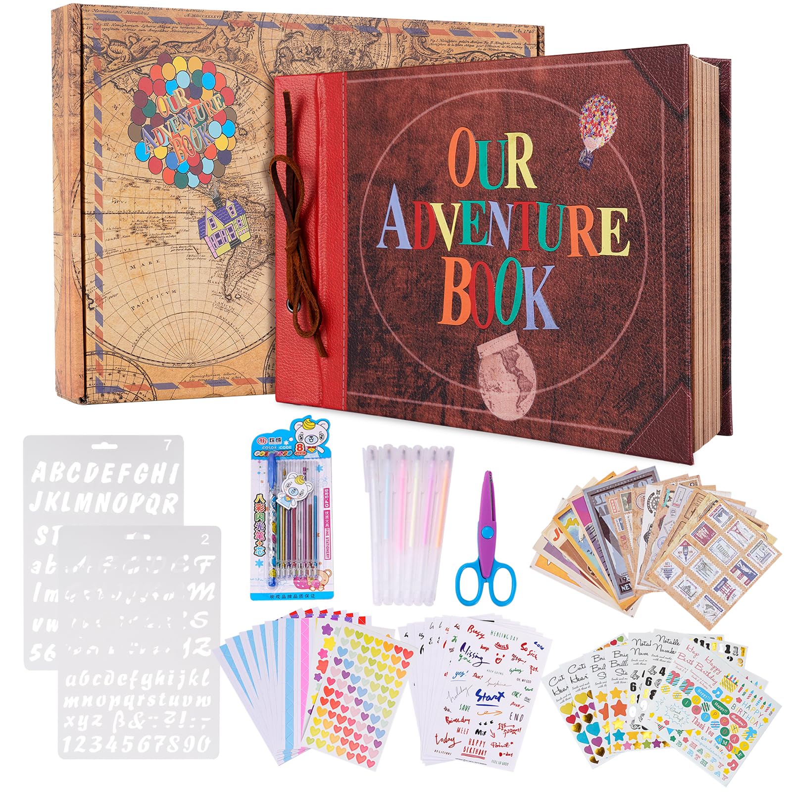 Our Adventure Book Scrapbook Photo Album 80 Pages 11.6 x 7.5 inch Embossed Words Hard Cove Scrapbook Album with DIY Kit,Exquisite Box for Couples Anniversary Wedding,Valentine's Day,Christmas Day