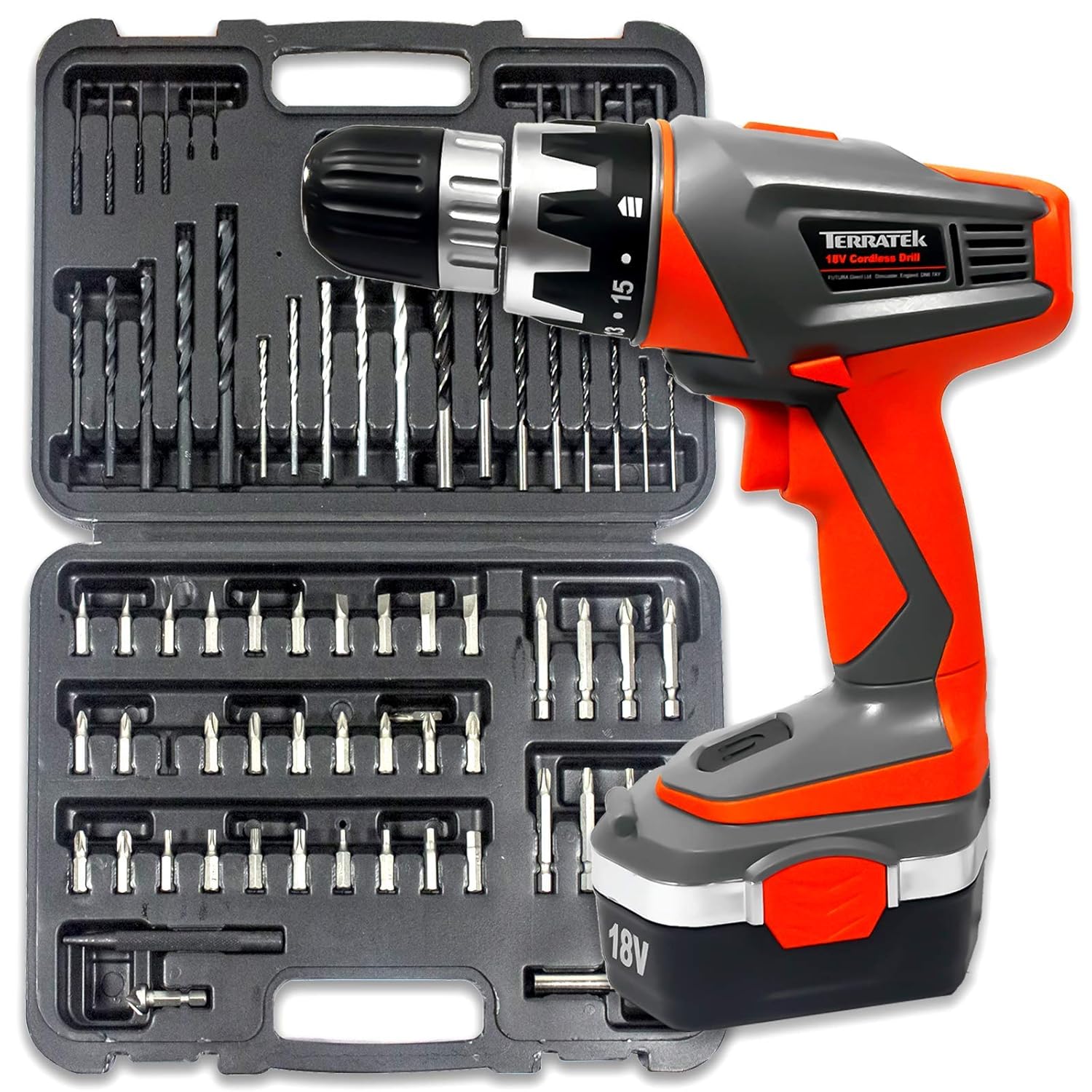 Terratek 83Pc Cordless Drill Driver 18V Combi Drill, Electric