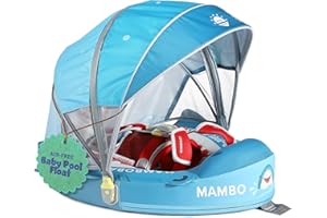 MAMBOBABYFLOAT Sunny Navigator Baby Pool Float with Canopy — Safe, Comfortable, Adjustable Axolotl Pool Float w/Sun Protection, Air-Free Foam Technology, 5-Way Buckle System