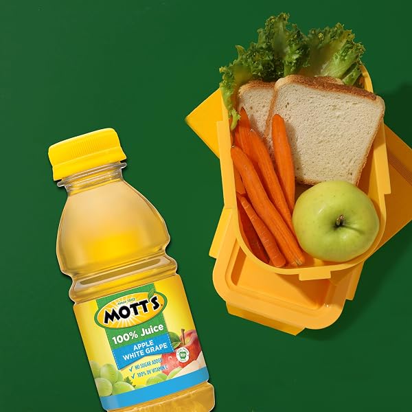 MOTT’S 100% APPLE WHITE GRAPE JUICE, 8 FL OZ BOTTLES, 24 COUNT (4 PACKS OF 6), NO ADDED SUGAR, EXCELLENT SOURCE OF VITAMIN C, 2 SERVINGS OF FRUIT PER BOTTLE, GLUTEN & CAFFEINE FREE, ON-THE-GO