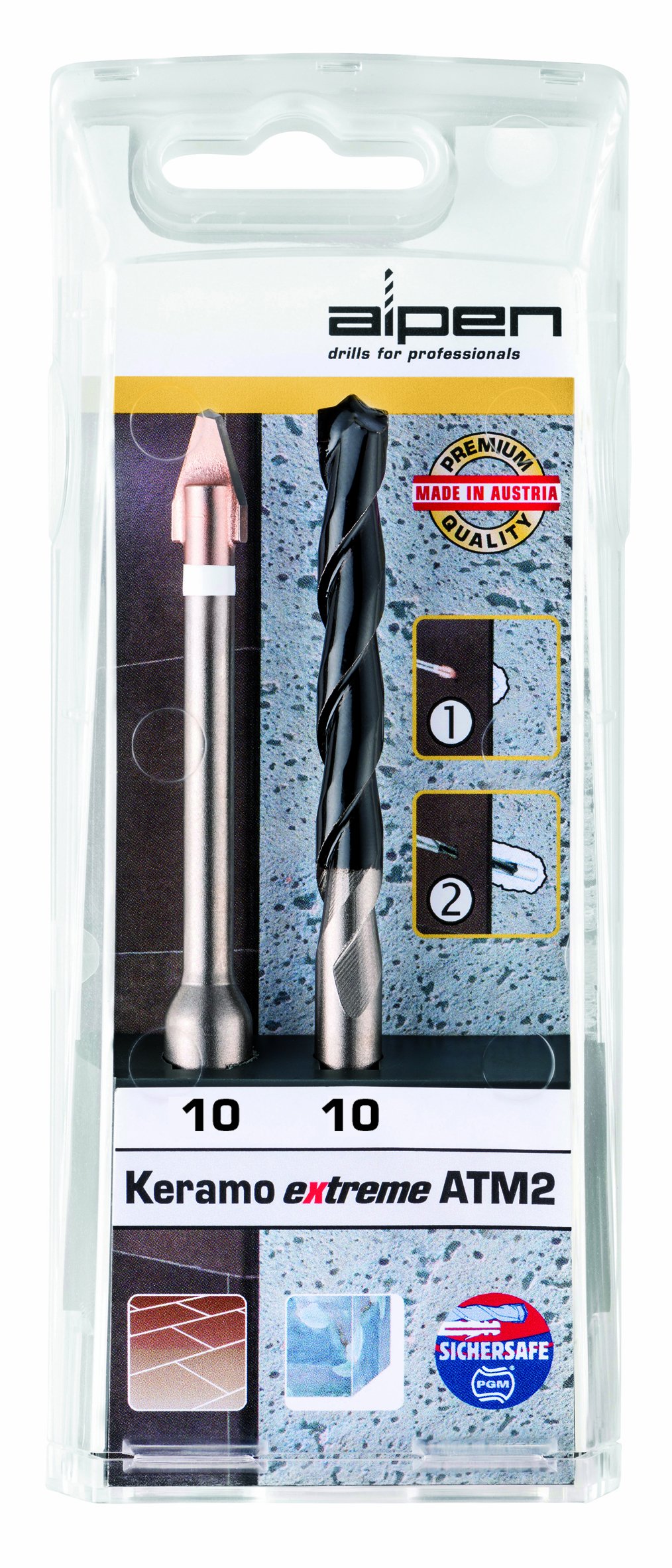 Alpen 300102100 Porcelain/Gres Tile Drill Bit Set, Silver/Black, 10 mm, Set of 2 Piece