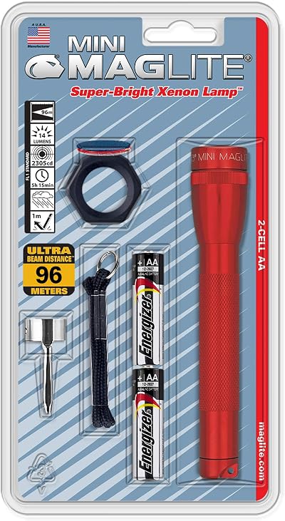 Maglite M2A03C Mini AA Incandescent Flashlight Red 2-Cell Combo