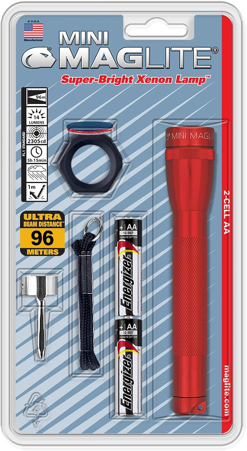 Maglite M2A03C Mini AA Incandescent Flashlight Red 2-Cell Combo