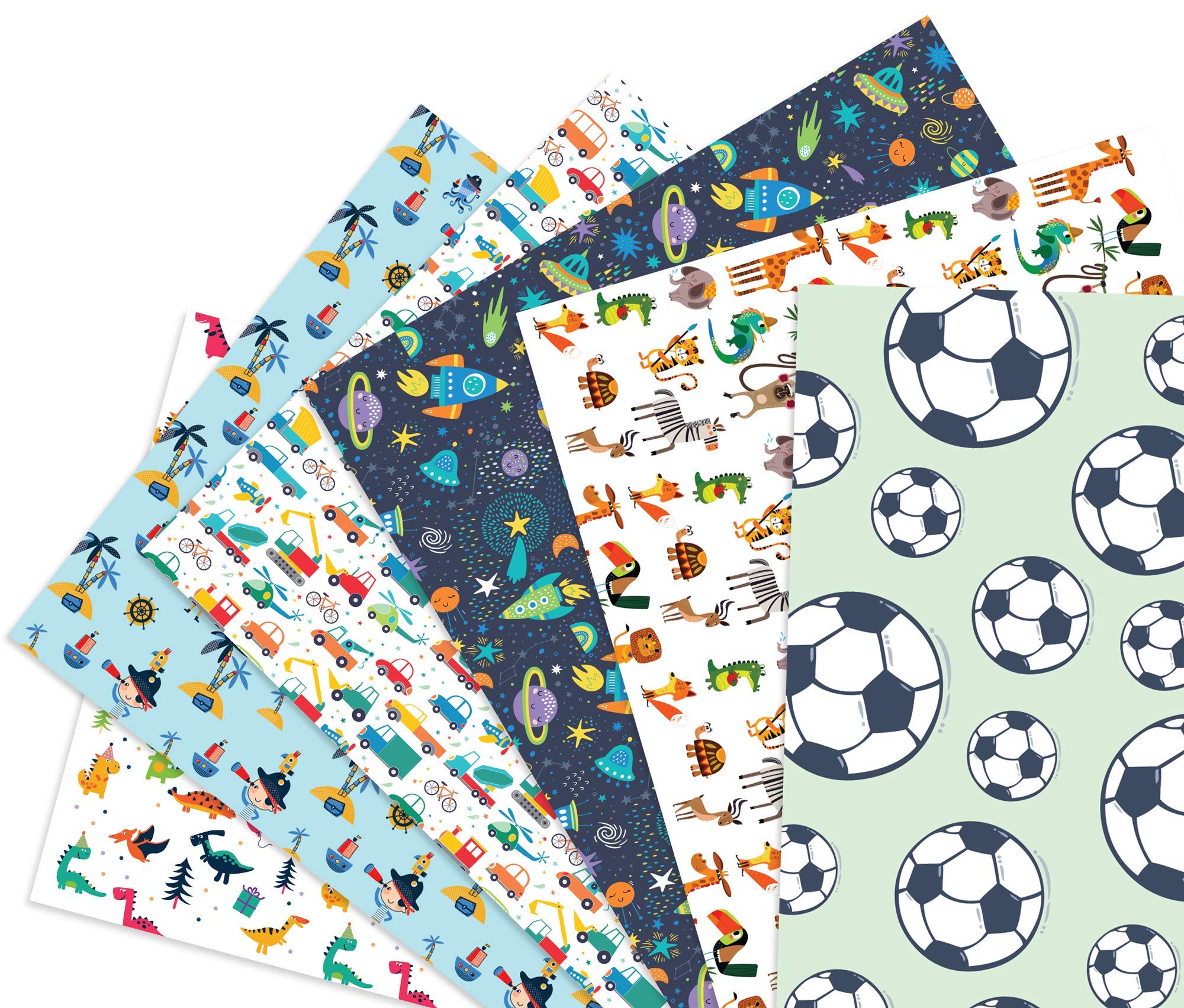 Friendly Fox Children's Wrapping Paper – 6 Sheets of Wrapping Paper for Boys – Motif Paper for Gifts – Gift Wrapping Paper Children Boy – Gift Packaging Children's Birthday