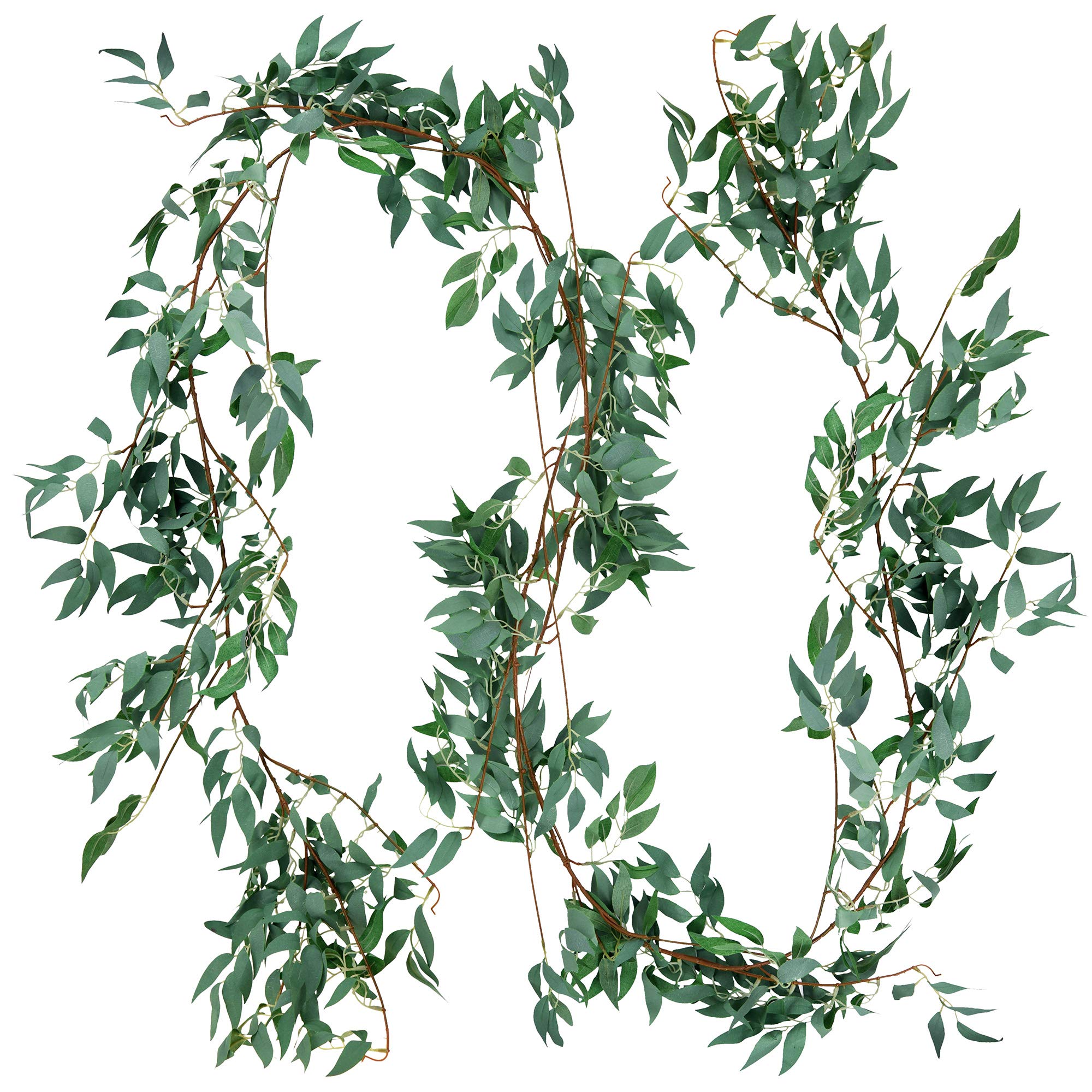 FiveSeasonStuff 2 Pcs Willow Leaves Garland Artificial Silk Leaves Vine (3.4 metres) Hanging Decorations for Home Wall Decoration, Wedding Decor, Bridal, Wreaths (foggy green) 2pcs