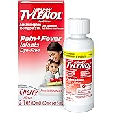 Infants' Tylenol Acetaminophen Oral Suspension, Dye-Free, Cherry, 2 fl. oz | Free of Alcohol, Aspirin and Ibuprofen, Pain Relief, Fever Reducer, Includes SimpleMeasure Dosing Syringe