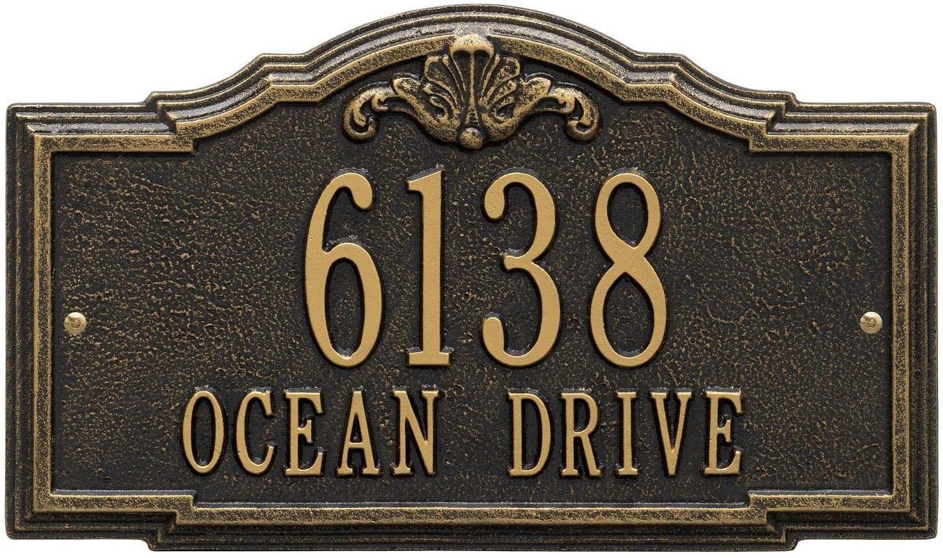 Address Signs - Whitehall Personalized Address Plaque - Custom 2-Line Cast Aluminum Gatewood House Number Wall Sign - Bronze/Gold
